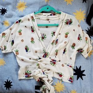 Wrap Top with cactus pattern